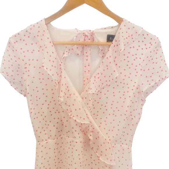 Womens Bardot Dress Size 10 Wrap White Red Polka Dots Tie Back Mini Short Ruffle - Picture 3 of 10